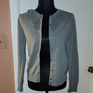 Lands' End Gray Women's Cardigan with Embroidered Detail